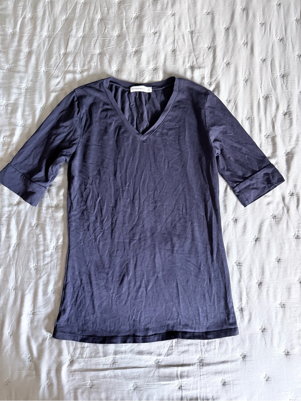Active Basic Half Sleeve Navy V-Neck Tee